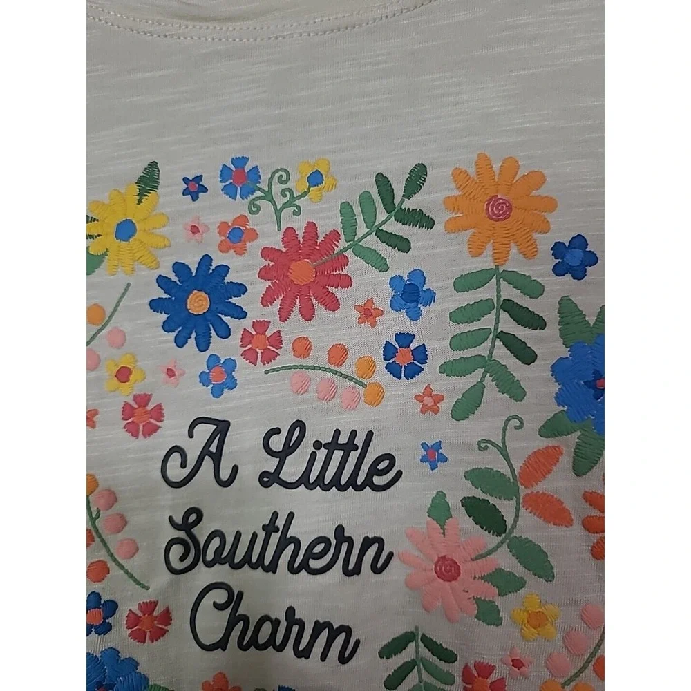 Cato Ivory Floral A Little Southern Charm Short Sleeve Top Womans Size 18/20W - Picture 3 of 5